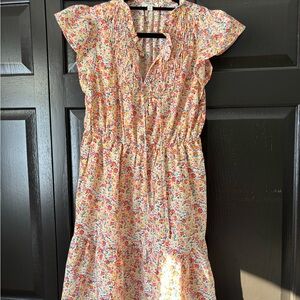 Umgee Cream Floral Ruffled Midi Dress with Multicolor Blooms